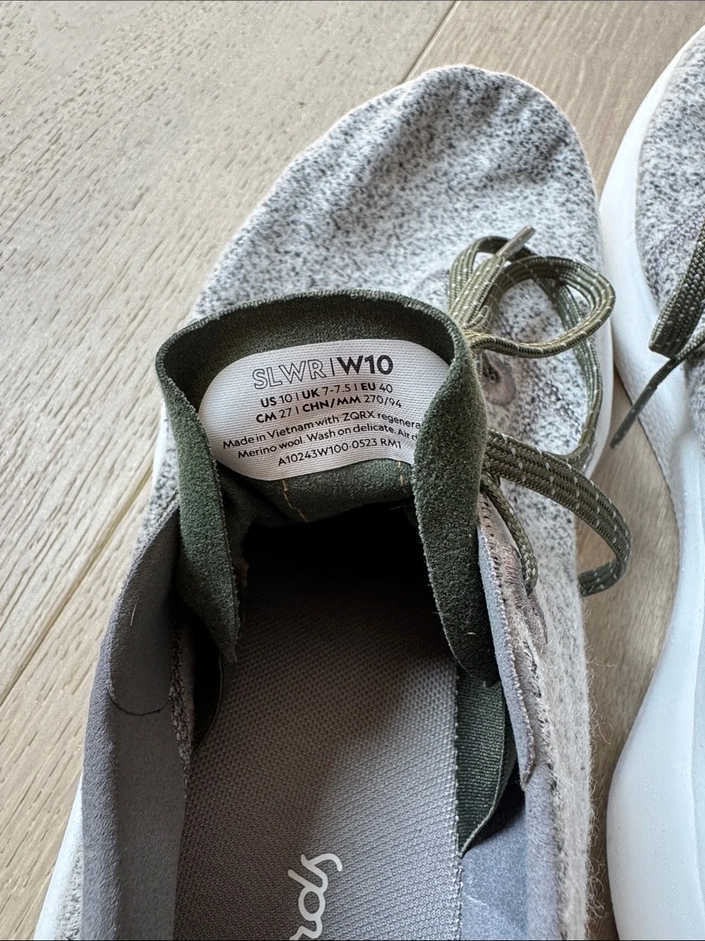 allbirds Wool Sneakers - Gray with Olive and Orange Accents
